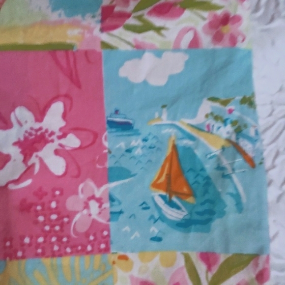 Palm Lilly Patchwork Resort Flamingo Boat Print Button 3/4 Sleeve Blouse, Size 6 - Picture 10 of 16